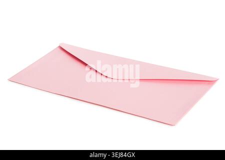 Blank pink paper unopened envelope lying on white background Stock Photo