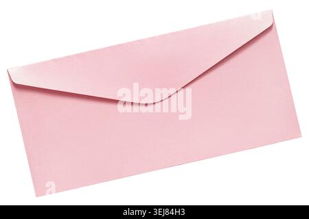 Blank pastel pink paper closed envelope isolated over white Stock Photo