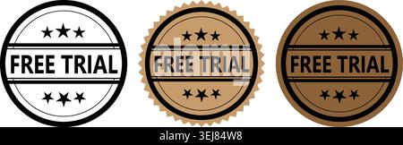 Vintage Free Trial Monochrome Badge Set for Commercial Branding Use Stock Vector