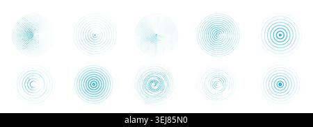 Concentric ripple circles set. Sound circle wave effect , Seismic Earthquake alert radar. Radial signal, sonar rings. touch effect or pulse. Vector illustration Stock Vector