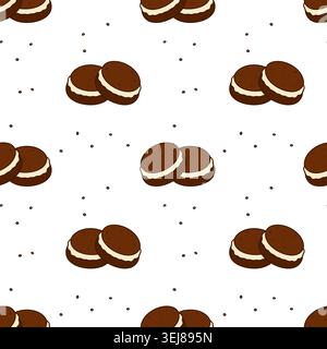 Cute seamless vector pattern featuring double chocolate sandwich cookies with creamy white filling and small sprinkles. Hand drawn doodle style illust Stock Vector