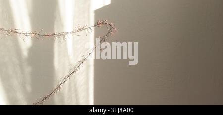 garland light beige wall calm tranquil textured background surface panoramic mock up pattern with empty copy space vintage aesthetic atmosphere Stock Photo