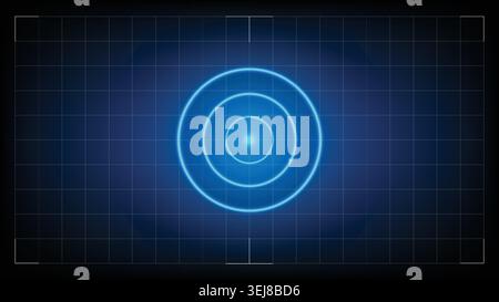 Futuristic neon radar target and grid line on dark background for sci-fi HUD concept Stock Vector