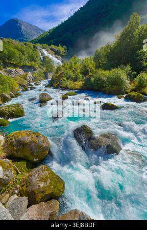 Briksdal Glacier River, Briksdal Glacier, Briksdalsbreen, Jostedalsbreen Glacier, Jostedalsbreen National Park, Norway, Scandinavia, Europe Stock Photo