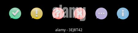 Modern horizontal web banner displaying six colorful circular chat notification bubbles with essential user interface symbols, neatly arranged over so Stock Photo