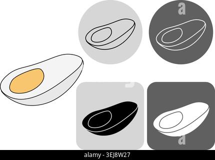 boiled half Egg logotype hand drawn illustration. Vector graphic line art.. Flat sliced boiled egg Perfect for cafe logo, branding, packaging, labels, Stock Vector