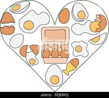 Egg heart composition colored logotype hand drawn illustration. Vector graphic line art. design for fashion graphics, textile prints, fabrics, wallpap Stock Vector