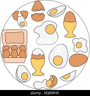 Egg round circle composition colored logotype hand drawn illustration. Vector graphic line art. design for fashion graphics, textile prints, fabrics, Stock Vector