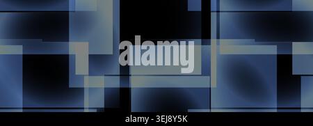 Modern abstract geometric background with overlapping square elements, transparent panels and deep blue contrasts with minimal contemporary styling. Stock Vector