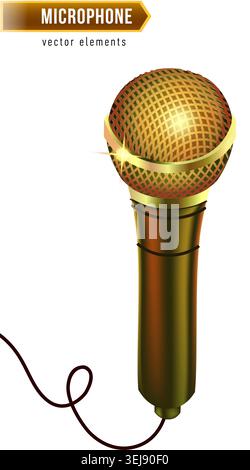 Golden microphone isolated on white background Stock Vector