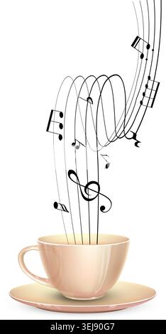 Soft beige cup holds musical notes  Stock Vector
