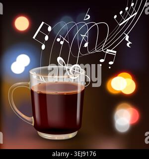 Warm beverage steams with music notes floating up Stock Vector