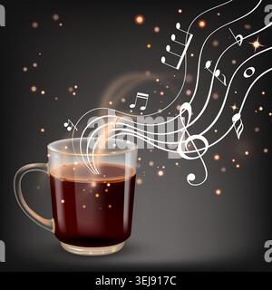 Warm coffee steams gently, with music notes Stock Vector