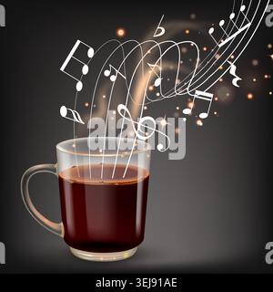 Warm coffee steams with musical notes floating up Stock Vector