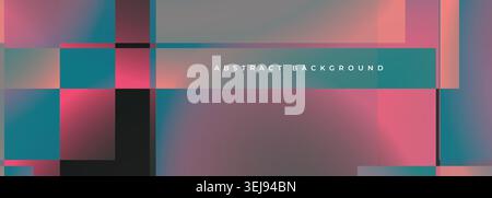 Vibrant abstract background with pink, teal and grey geometric blocks blended through soft gradients. Contemporary digital smooth glow effect and Stock Vector