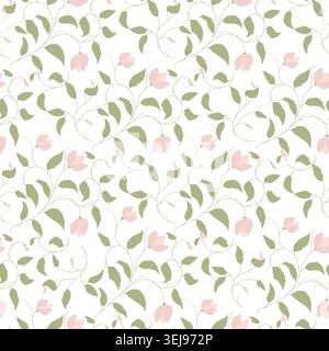 Flowers and leaves on twigs, seamless pattern. vector illustration. Floral pattern for fabric, scrapbooking. Spring theme for background, clothes, bed Stock Vector