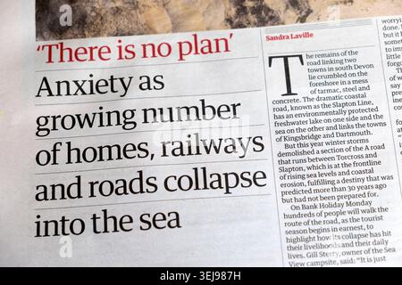 'There is no plan' Anxiety as growing number of homes, railways and roads collapse into the sea' Guardian newspaper headline 23 May 2026 London UK Stock Photo