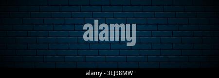 Dark blue nightly realistic brick wall. Navy blue brick background design. Vector illustration abstract banner. Stock Vector