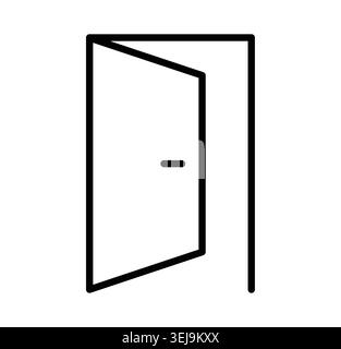 This minimalist illustration features an open door in a clean black and white style, symbolizing opportunity and transition in a contemporary design. Stock Vector