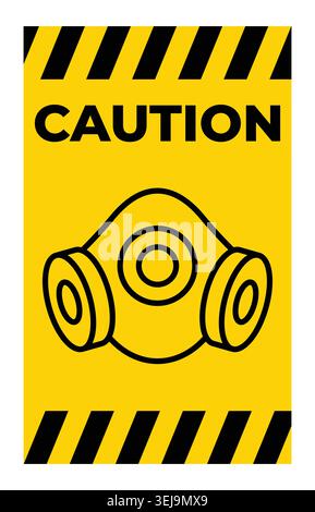 Bright yellow caution sign featuring a simple gas mask icon to emphasize safety and awareness. Ideal for health and safety communications. Stock Vector