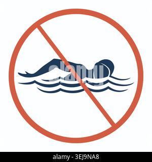 No Swimming Prohibition Sign with Red Circle and Diagonal Line Stock Vector