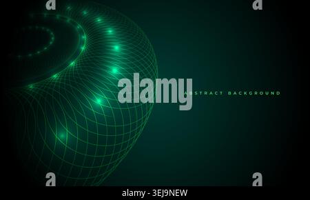 Abstract green futuristic technology background featuring luminous network lines, spherical geometric structures and cyber inspired visual depth with Stock Vector
