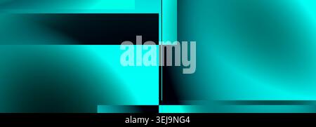 Minimal geometric futuristic abstract background with turquoise blocks, cyan layered rectangular forms and luminous transitions in a sleek Stock Vector