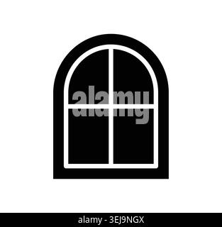This minimalist black and white icon illustrates an arched window design, perfect for various creative projects, design work, or digital applications. Stock Vector