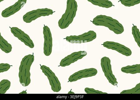 seamless pattern with fresh green cucumbers, ideal for summer-themed designs or healthy lifestyle products also for kitchen decor, packaging, or texti Stock Vector