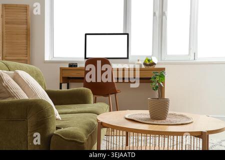 Programmer desk in interior of living room Stock Photo
