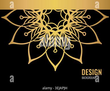 banner with gold beautiful mandala. Golden vector flower on dark background. Decorative ornate round mandala. Invitation, wedding card. luxury Mandala Stock Vector