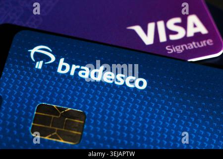 A close-up view of Visa Signature credit card and a debit card as seen ...