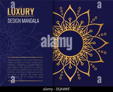 poster Golden mandala on dark background. Luxury elegant cover. Decorative ornate round mandala. A symbol of life and health. Vector illustration. Stock Vector