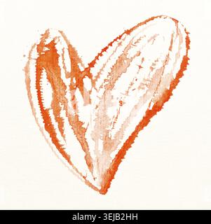 Hand-painted watercolor heart in shades of red on white paper with artistic brush strokes and textured details Stock Photo