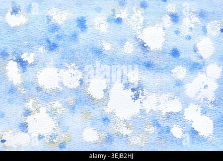 Abstract blue watercolor texture with white splashes and subtle gradient background Stock Photo