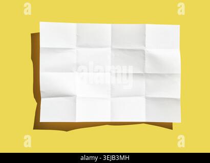 Crumpled white paper sheet on bright yellow surface with shadows Stock Photo