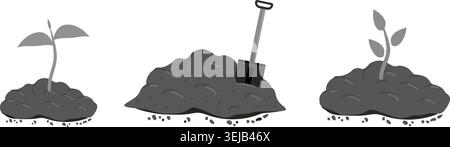 Small plant growing in the ground. young black plant. Vector illustration in flat style, isolated on a white background. Stock Vector