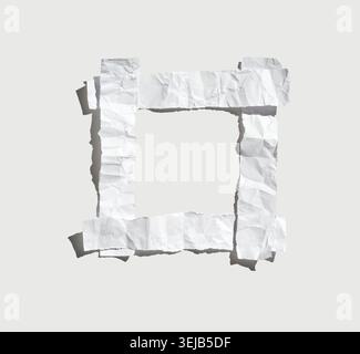 Blank frame of crumpled white paper with square shape on light background Stock Photo