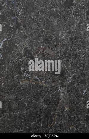 A rich, dark marble surface displays a complex pattern of white and light gray veins, creating an elegant and sophisticated look. Perfect for interior Stock Photo
