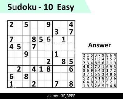 Sudoku game with answers. Simple vector design set Sudoku. Blank template. Complexity of the task is easy. Stock Vector