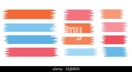 Set of decorative ribbon stripes. Sticky strips. Colored decorative tapes mini washi sticker decoration, blank tags labels stickers, grossgrain tape Stock Vector
