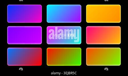 Vibrant gradient rectangle set, offering modern color transitions for various design projects. Vector illustration Stock Vector