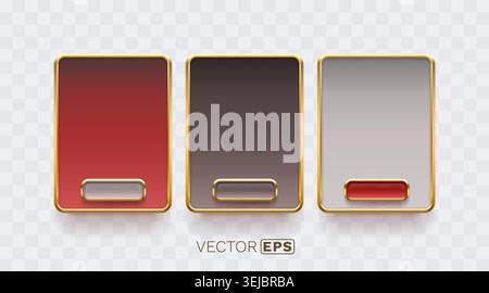 Modern blank rectangular frames with golden borders and buttons, ideal for UI elements or labels. Vector illustration. Stock Vector