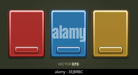 Set of three glossy, rectangular user interface elements with a button, perfect for modern digital designs. Vector illustration Stock Vector