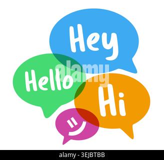 Hand drawn speech bubble. Set with text Hand, hello, hi . Speech bubble colorful set in flat design. Vector illustration Stock Vector