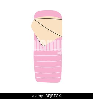 Pink and beige camping sleeping bag vector illustration isolated on white background Stock Vector