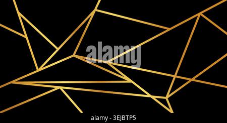 Abstract luxury geometric random chaotic lines. Dark black triangular pattern. Abstract Golden lines background. Mosaic gold and black texture. Luxury Stock Vector