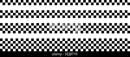 Race checker line. Race flag texture. Black and white checkered line seamless pattern. Rally car finish line or start line. Vector illustration Stock Vector