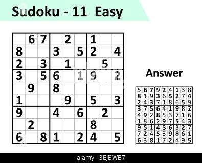 Sudoku game with answers. Simple vector design set Sudoku. Blank template. Complexity of the task is easy. Stock Vector