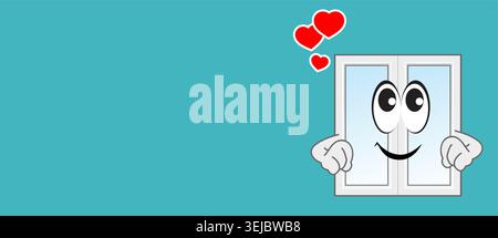 banner wash the window. sell windows. Template design. heart. vector illustration for the business of selling Windows. Cartoon character. Stock Vector